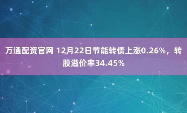 万通配资官网 12月22日节能转债上涨0.26%,转股溢价率34.45%